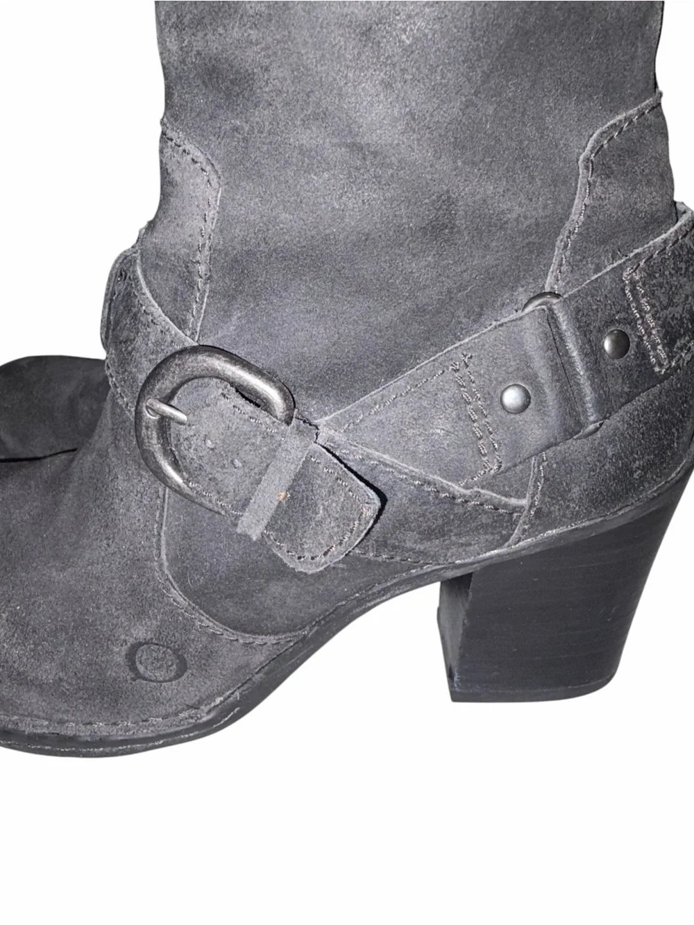 Born Black Distressed Nubuck Leather Tall Heeled Riding Boots size 38 7